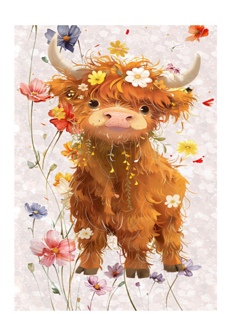 HIGHLAND COW FLORAL 3 SNOWGLOBE